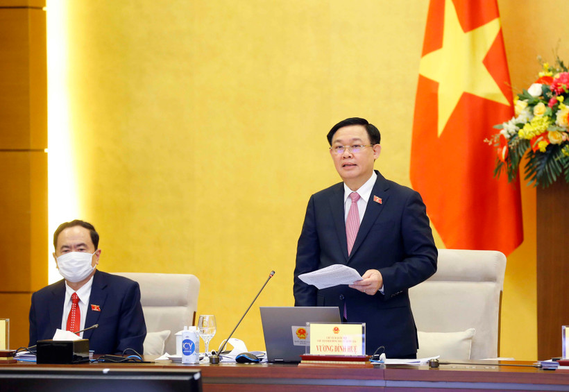 Chủ tịch Quốc hội Vương Đình Huệ phát biểu kết luận hội nghị. (Ảnh: Doãn Tấn/TTXVN)