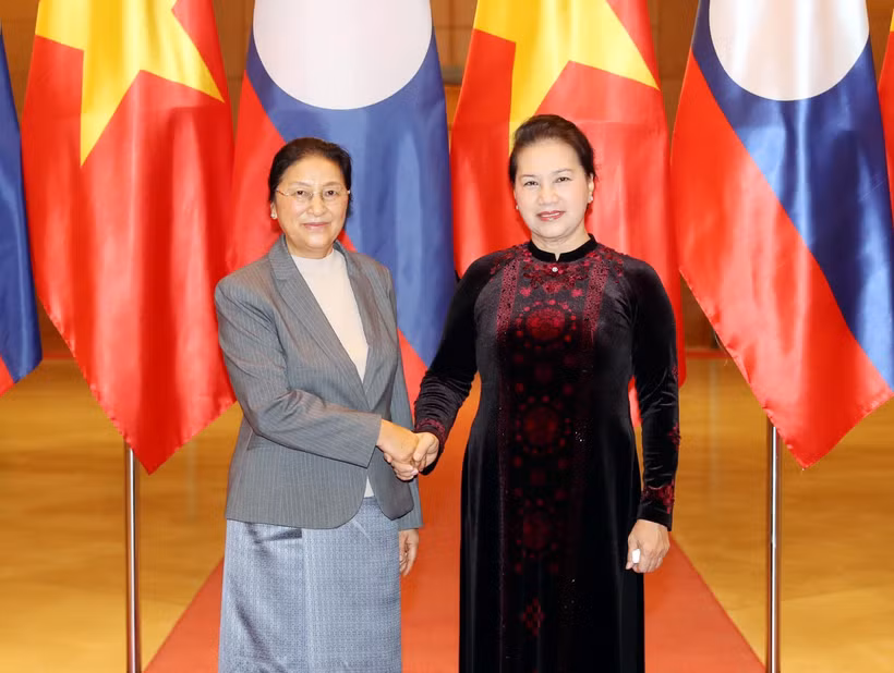 Chủ tịch Quốc hội Nguyễn Thị Kim Ngân tiếp Chủ tịch Quốc hội Lào Pany Yathotou. (Ảnh: Trọng Đức/TTXVN)