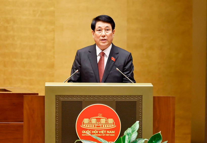 Chủ tịch nước CHXHCN Việt Nam Lương Cường phát biểu nhậm chức. (Ảnh: TTXVN)