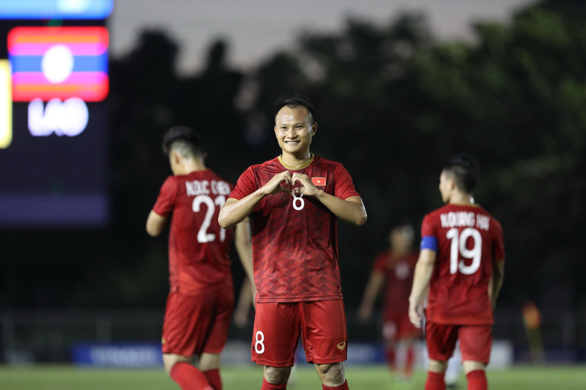 U22 Việt Nam quyết thắng U22 Singapore. (Ảnh: Hoàng Linh/TTXVN)