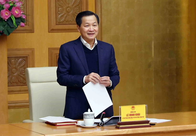 Phó Thủ tướng Lê Minh Khái phát biểu. (Ảnh: Phạm Kiên/TTXVN)