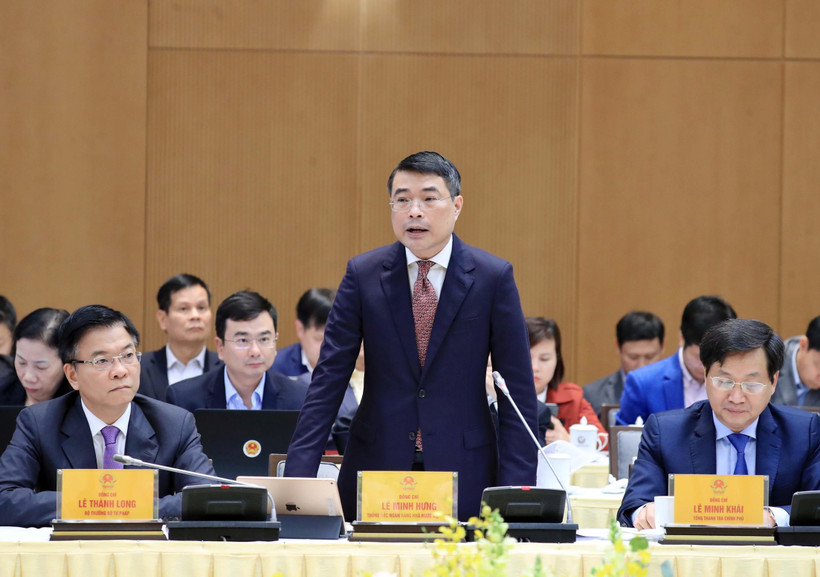 Thống đốc Ngân hàng Nhà nước Lê Minh Hưng phát biểu. (Ảnh: Thống Nhất/TTXVN)