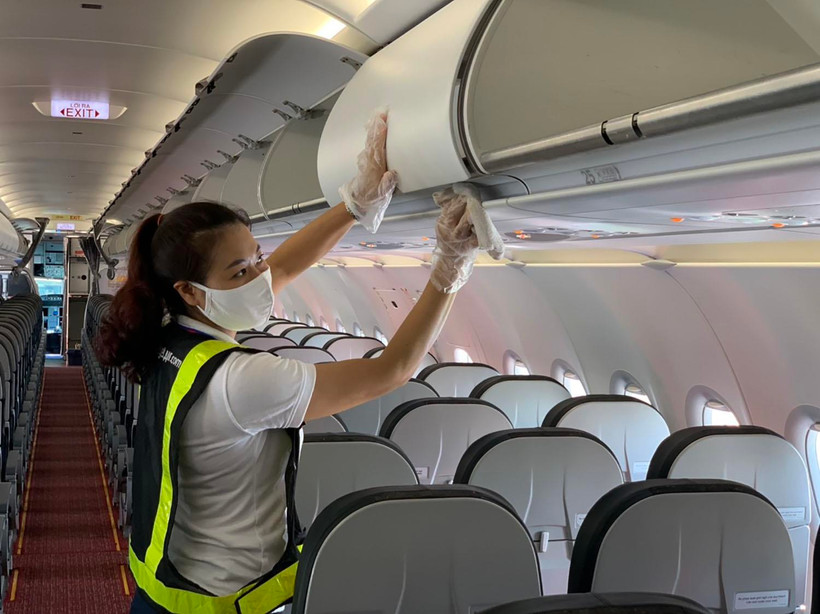 Tàu bay Vietjet được vệ sinh sau mỗi chuyến bay. (Ảnh: CTV/Vietnam+)