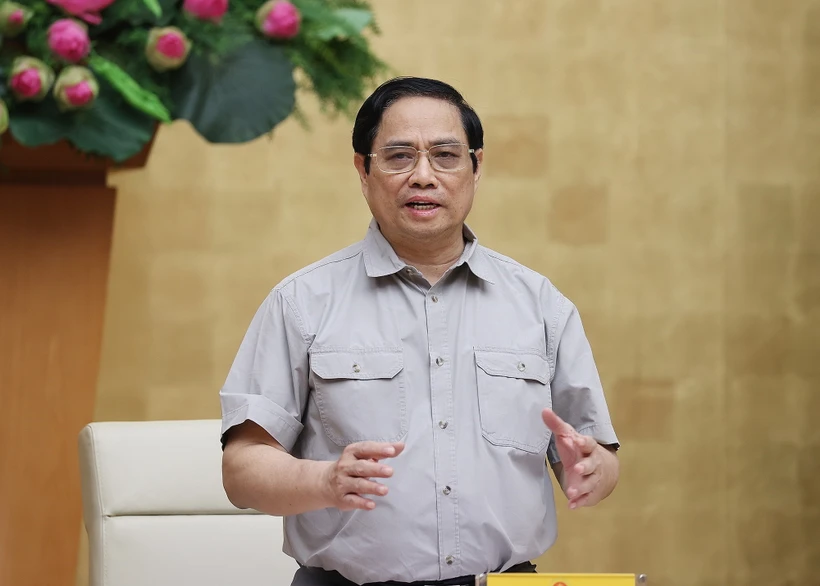 Sáng 25/9, Thủ tướng Phạm Minh Chính chủ trì cuộc họp trực tuyến toàn quốc giữa Ban Chỉ đạo với các địa phương trên cả nước về công tác phòng, chống dịch COVID-19. (Ảnh: Dương Giang/TTXVN)