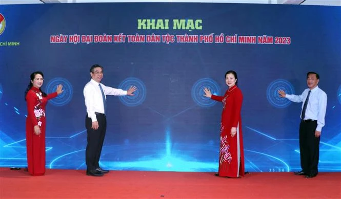 Nghi lễ khai mạc Ngày hội Đại Đoàn kết toàn Dân tộc Thành phố Hồ Chí Minh năm 2023. (Ảnh: Xuân Khu/TTXVN)