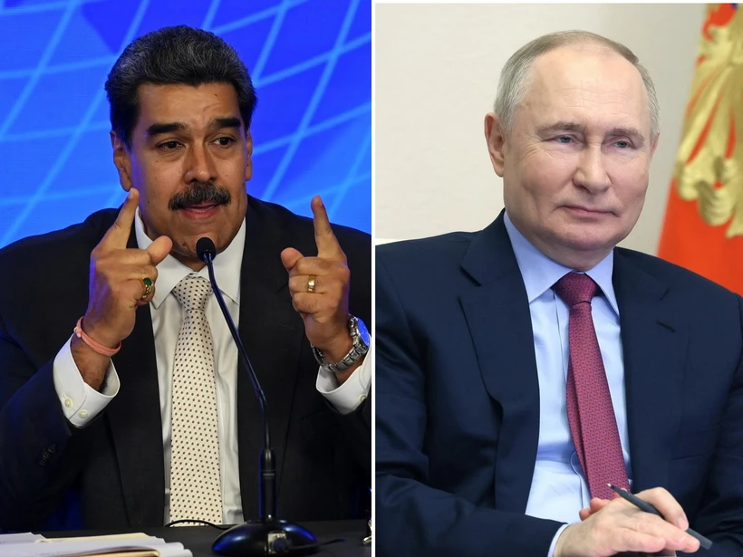 Tổng thống Venezuela Nicolas Maduro và người đồng cấp Nga Vladimir Putin. (Nguồn: TTXVN).