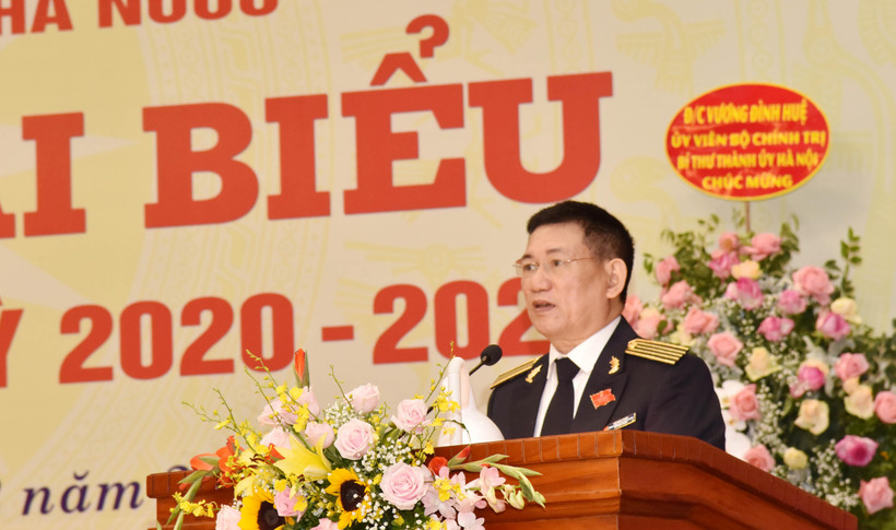 Tổng Kiểm toán Nhà nước Hồ Đức Phớc phát biểu tại Đại hội đại biểu Đảng bộ lần thứ VII, nhiệm kỳ 2020-2025. (Ảnh: Vieatnam+)