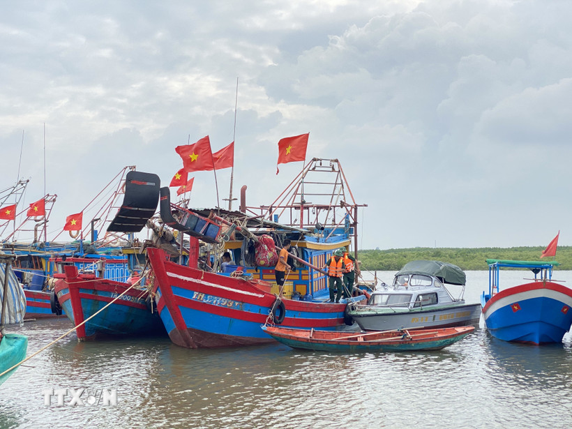 Người dân ứng phó áp thấp nhiệt đới. (Nguồn: TTXVN)