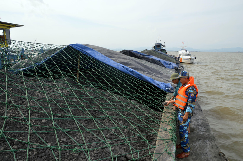 2.000 tấn than không rõ nguồn gốc đang được lực lượng chức năng xác minh và điều tra. (Ảnh: TTXVN phát)