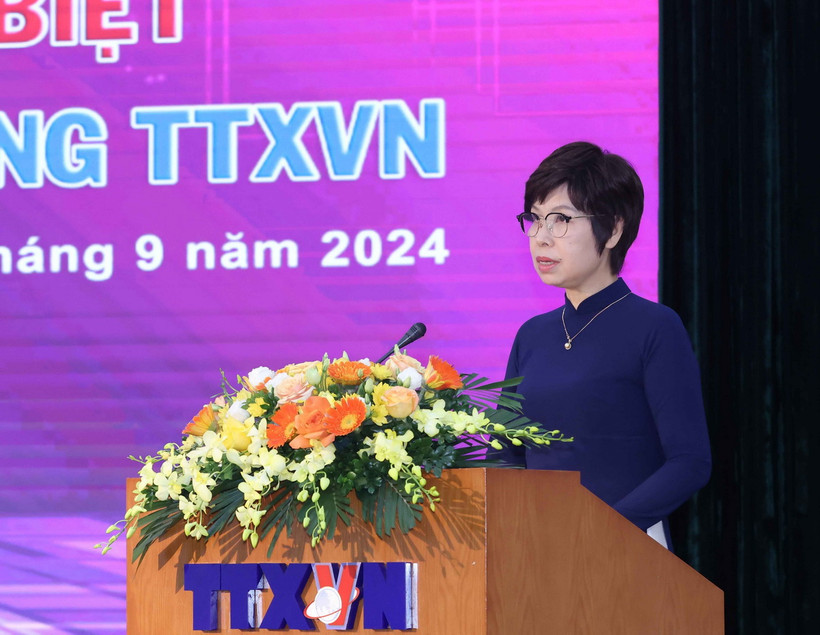 Đồng chí Vũ Việt Trang, Bí thư Đảng ủy, Tổng Giám đốc TTXVN phát động thi đua đặc biệt hướng tới 80 năm Ngày Truyền thống Thông tấn xã Việt Nam. (Ảnh: Phương Hoa/TTXVN)