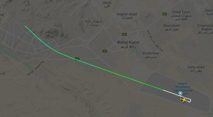 Bản đồ hiển thị hành trình máy bay Boeing 737 của Hãng hàng không Ukraine chở 180 hành khách bị rơi gần sân bay Imam Khomeini ở thủ đô Tehran của Iran, ngày 8/1/2020. (Ảnh: IRNA/TTXVN)