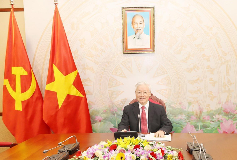 Tổng Bí thư, Chủ tịch nước Nguyễn Phú Trọng điện đàm với Bí thư Thứ nhất Ban chấp hành Trung ương Đảng Cộng sản Cuba Raul Castro Ruz. (Ảnh: Trí Dũng/TTXVN)