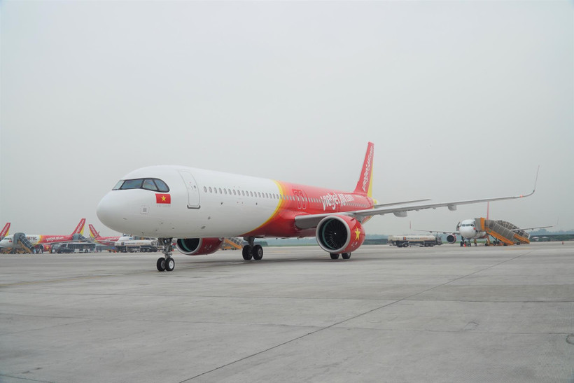 Vietjet vừa tiếp nhận dòng máy bay Airbus thế hệ mới A321neo ACF (Airbus Cabin Flex) 240 ghế đầu tiên trên thế giới. (Ảnh: CTV/Vietnam+)