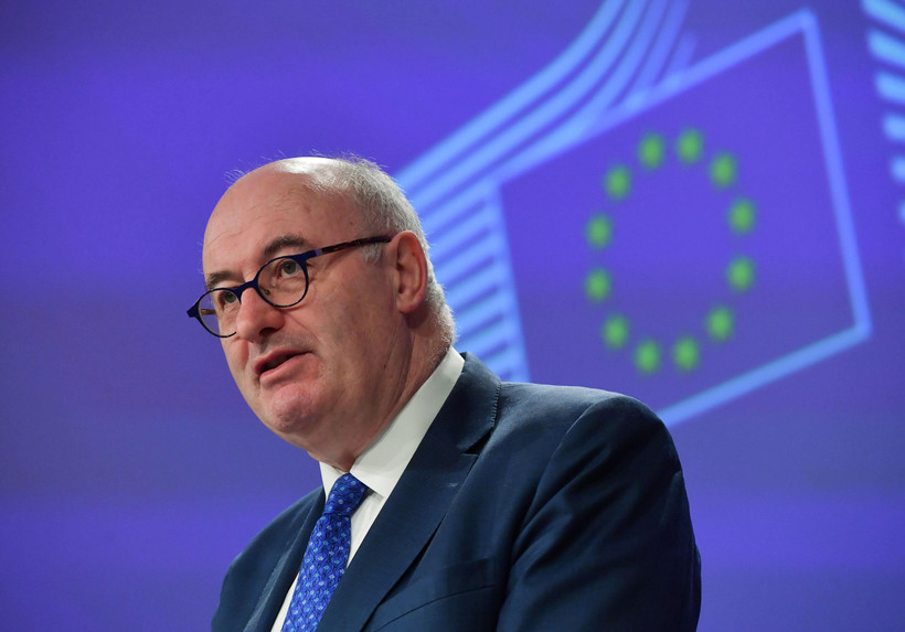 Ủy viên thương mại Liên minh châu Âu (EU) Phil Hogan trong cuộc họp báo về vấn đề Brexit tại Brussels, Bỉ ngày 8/4/2019. (Ảnh: AFP/TTXVN)