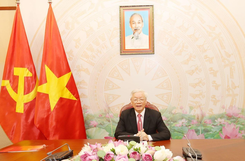 Tổng Bí thư, Chủ tịch nước Nguyễn Phú Trọng điện đàm với Tổng thống Liên bang Nga Vladimir Putin. (Ảnh: Trí Dũng/TTXVN)
