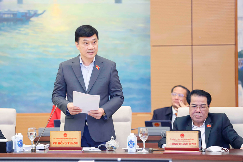 Chủ nhiệm Ủy ban Kinh tế của Quốc hội Vũ Hồng Thanh, Đại diện Đoàn giám sát trình bày báo cáo. (Ảnh: Doãn Tấn/TTXVN)