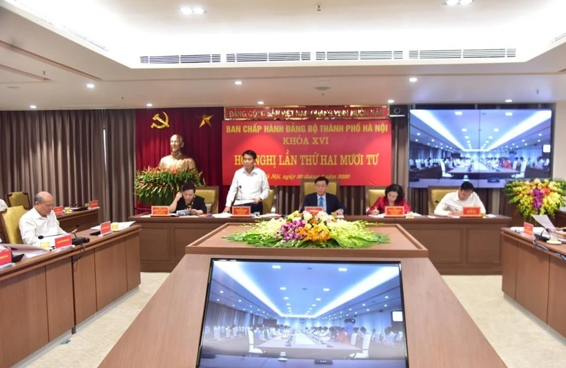 Đồng chí Nguyễn Đức Chung, Ủy viên Trung ương Đảng, Phó Bí thư Thành ủy, Chủ tịch UBND thành phố Hà Nội phát biểu. (Ảnh: Văn Điệp/TTXVN)