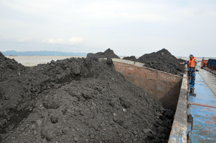 1000 tấn than không rõ nguồn gốc trên tàu TB 1338 bị tạm giữ. (Ảnh: TTXVN phát)