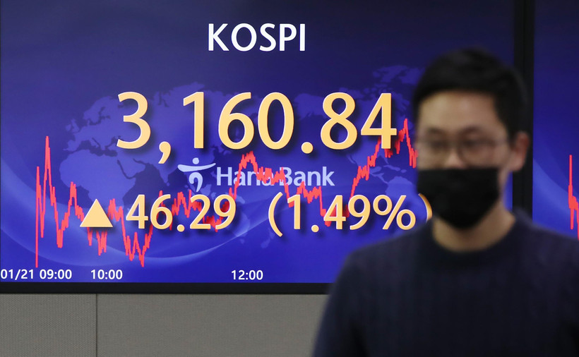 Bảng chỉ số chứng khoán tại Seoul, Hàn Quốc. (Ảnh: Yonhap/ TTXVN)