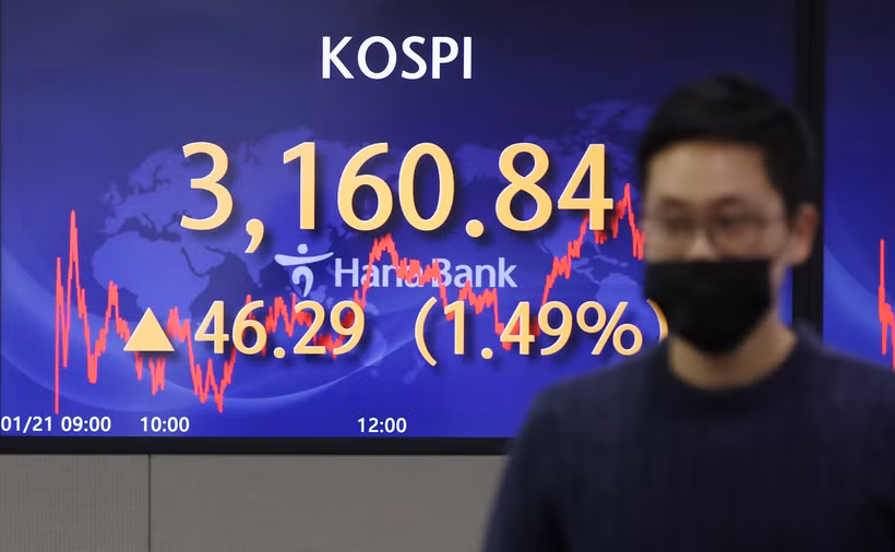 Bảng chỉ số chứng khoán tại Seoul, Hàn Quốc. (Ảnh: Yonhap/ TTXVN)