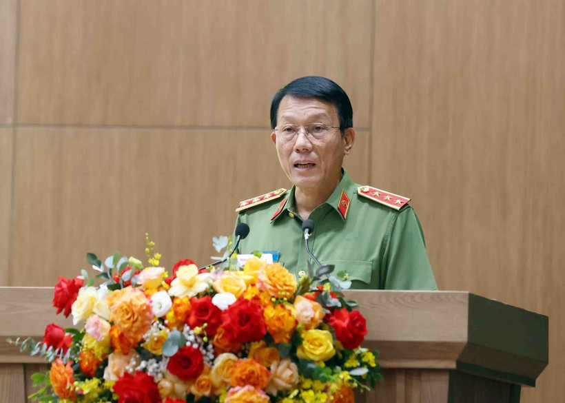 Thượng tướng Lương Tam Quang, Ủy viên Trung ương Đảng, Bộ trưởng Bộ Công an phát biểu. (Ảnh: Phạm Kiên/TTXVN)