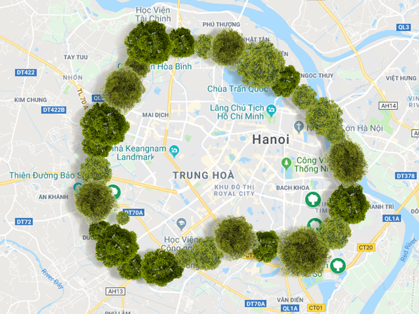 76 cây tán rộng và cây ăn quả được trồng mới sẽ tạo ra một mảng cây xanh hình trái tim tại Thủ đô. (Ảnh: BTC/Vietnam+) 