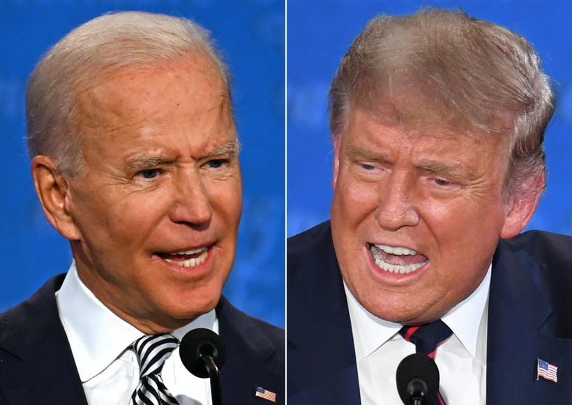Cựu Phó Tổng thống Mỹ Joe Biden (trái) và đương kim Tổng thống Mỹ Donald Trump (phải) tại vòng tranh luận trực tiếp đầu tiên ở thành phố Cleveland, bang Ohio ngày 30/9/2020. (Ảnh: AFP/TTXVN)
