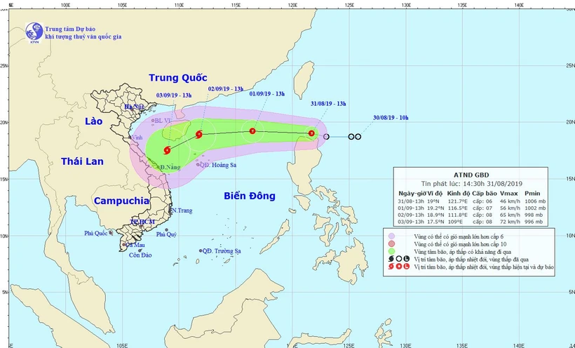 Đường đi và vị trí cơn bão. (Nguồn: nchmf.gov.vn)