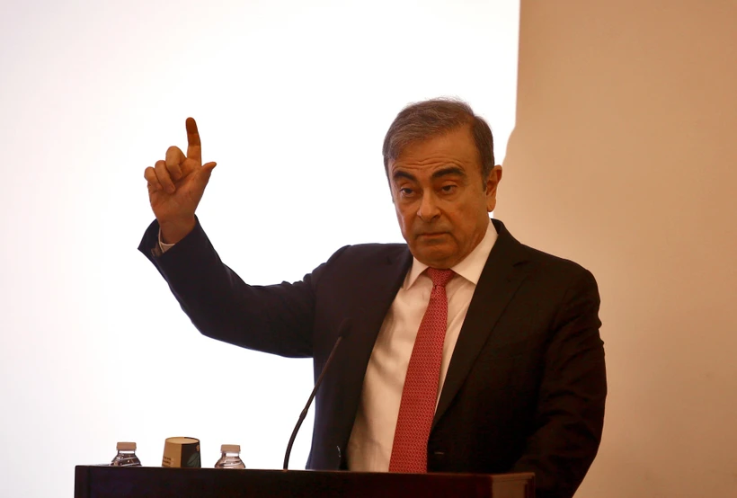 Cựu Chủ tịch hãng ô tô Nissan Carlos Ghosn trong cuộc họp báo công khai đầu tiên kể từ khi rời khỏi Nhật Bản, tại Beirut, Liban ngày 8/1/2020. (Ảnh: THX/TTXVN)