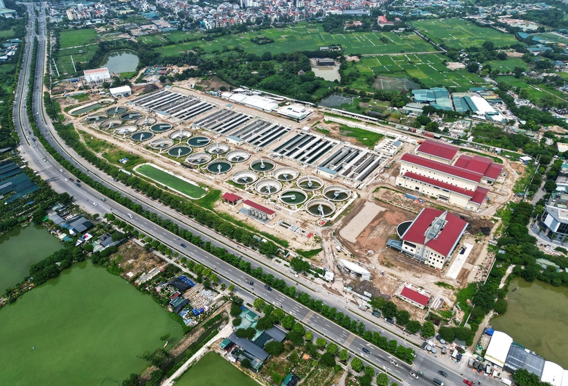 Các hạng mục xây dựng Nhà máy xử lý nước thải Yên Xá đã cơ bản hoàn thành. (Ảnh: Tuấn Anh/TTXVN)
