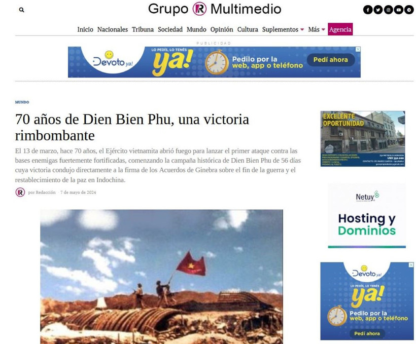 Truyền thông Uruguay đưa tin đậm nét về chiến thắng Điện Biên Phủ. (Ảnh chụp màn hình)