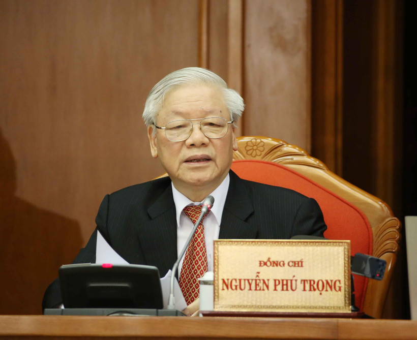 Tổng Bí thư, Chủ tịch nước Nguyễn Phú Trọng phát biểu bế mạc Hội nghị. (Ảnh: Phương Hoa/TTXVN)