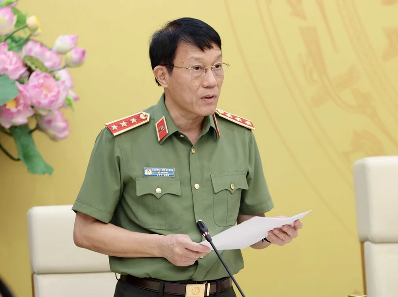 Thượng tướng Lương Tam Quang, Bộ trưởng Bộ Công an phát biểu khai mạc. (Ảnh: Nhan Sáng/TTXVN)