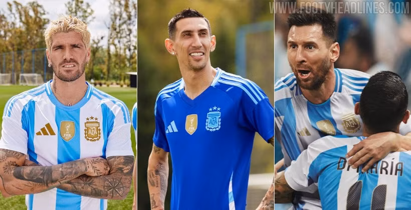 Hai mẫu áo đấu trên sân nhà và sân khách của Đội tuyển Argentina. (Ảnh: footyheadlines)