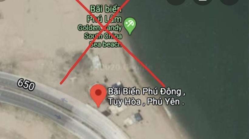 Google Maps hiển thị thông tin sai sự thật về bãi biển Phú Lâm, thành phố Tuy Hòa tỉnh Phú Yên. (Ảnh: TTXVN phát)
