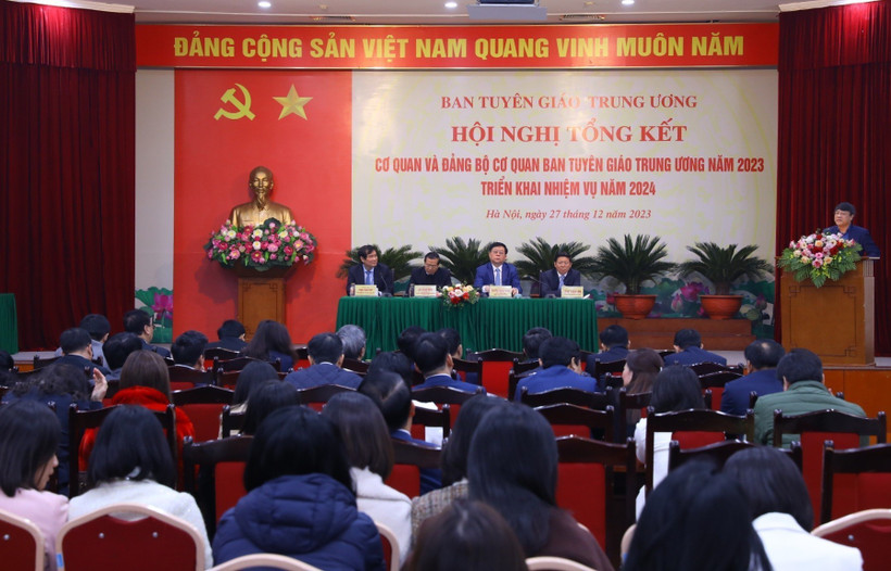Quang cảnh hội nghị tổng kết năm 2023 và triển khai nhiệm vụ năm 2024 của Ban Tuyên giáo Trung ương. (Ảnh: Văn Điệp/TTXVN)