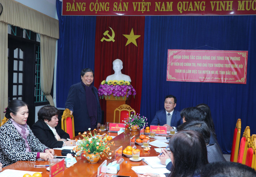 Bà Tòng Thị Phóng, Ủy viên Bộ Chính trị, Phó Chủ tịch Thường trực Quốc hội phát biểu tại buổi làm việc. (Ảnh: Vũ Hoàng Giang/TTXVN)