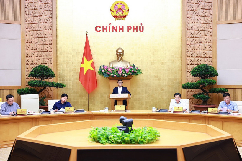 Thủ tướng Phạm Minh Chính chủ trì Phiên họp Chính phủ chuyên đề xây dựng pháp luật tháng 7 năm 2024. (Ảnh: Dương Giang/TTXVN)