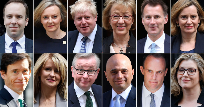 Cựu Ngoại trưởng Anh Boris Johnson (thứ 3 trái -trên) và các ứng cử viên có thể thay thế Thủ tướng Anh Theresa May. (Ảnh: AFP/TTXVN)