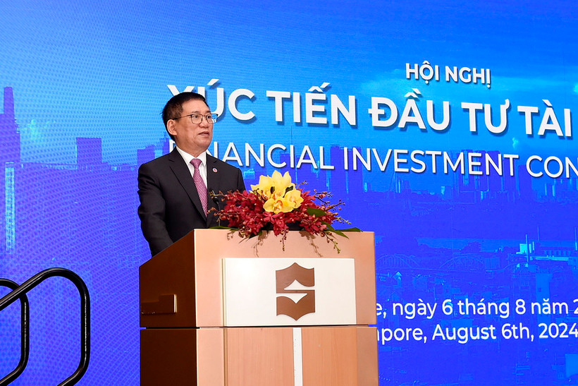 Bộ trưởng Bộ Tài chính Hồ Đức Phớc nhấn mạnh Việt Nam-Singapore sẽ còn nhiều dư địa để phát triển, đặc biệt là trong lĩnh vực thị trường tài chính, thị trường vốn, chứng khoán. (Ảnh: SSC/Vietnam+)