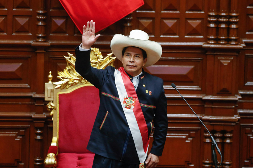 Tổng thống đắc cử Peru Pedro Castillo tại lễ tuyên thệ nhậm chức ở Lima, ngày 28/7/2021. (Ảnh: AFP/TTXVN)