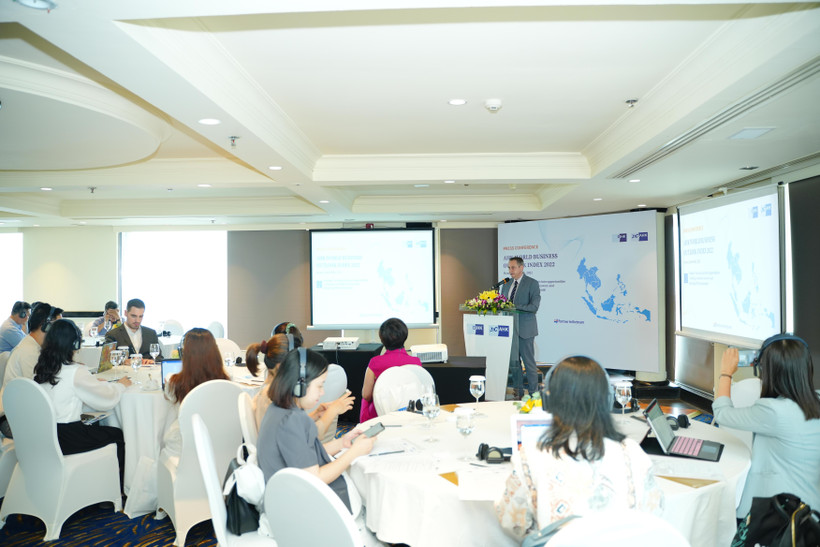 Họp báo Công bố Kết quả Khảo sát Đánh giá niềm tin doanh nghiệp Đức tại Việt Nam, ngày 8/6. (Ảnh: Vietnam+)