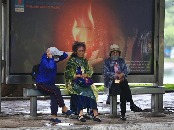 Nhà chờ xe buýt trên phố Trần Nhân Tông sáng 13/11. (Ảnh: Hoàng Hiếu/TTXVN)