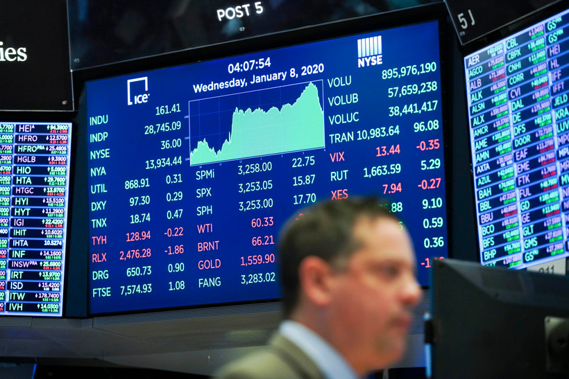 Bảng tỷ giá chứng khoán tại Sàn giao dịch chứng khoán New York, Mỹ. (Ảnh: THX/TTXVN)