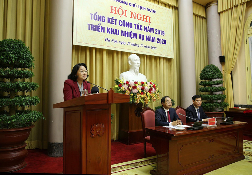 Phó Chủ tịch nước Đặng Thị Ngọc Thịnh phát biểu chỉ đạo hội nghị. (Ảnh: Dương Giang/TTXVN)