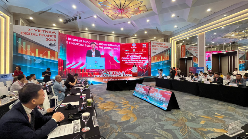 Hội thảo về tài chính số trong quản lý Ngân sách Nhà nước năm 2024 (VDF-2024) với chủ đề “Đổi mới quy trình nghiệp vụ và hệ thống thông tin ngành Tài chính trong kỷ nguyên số." (Ảnh: Vietnam+)