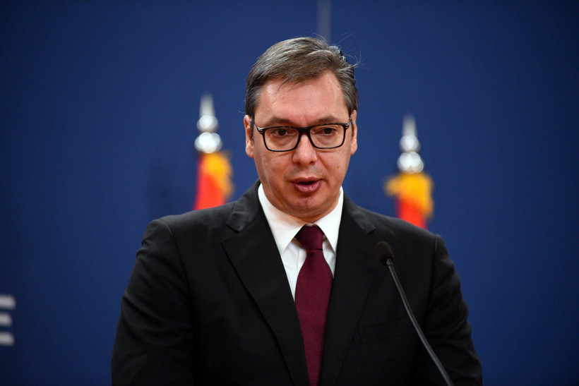 Tổng thống Serbia Aleksandar Vucic phát biểu tại cuộc họp báo ở Belgrade ngày 19/10/2019. (Ảnh: THX/TTXVN)