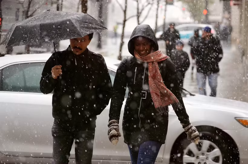 Tuyết rơi dày đặc ở Chicago, Mỹ ngày 27/4/2019. (Ảnh: THX/TTXVN)