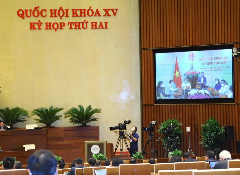 Đại biểu Quốc hội tỉnh Bình Định phát biểu trực tuyến. Ảnh: Văn Điệp/TTXVN)