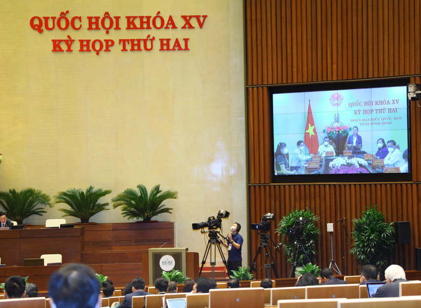 Đại biểu Quốc hội tỉnh Bình Định phát biểu trực tuyến. Ảnh: Văn Điệp/TTXVN)